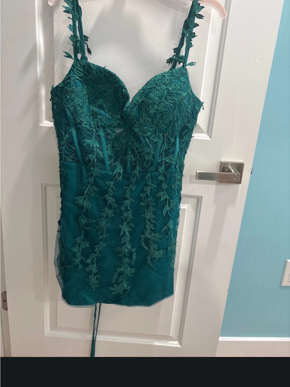 Emerald Green Lace Appliqué Mini Dress